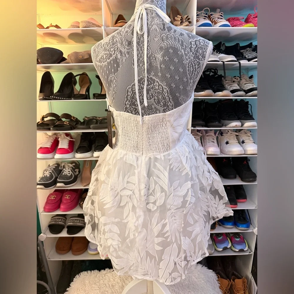 Elegant White Floral Mini Dress size L NWT - Picture 6 of 8